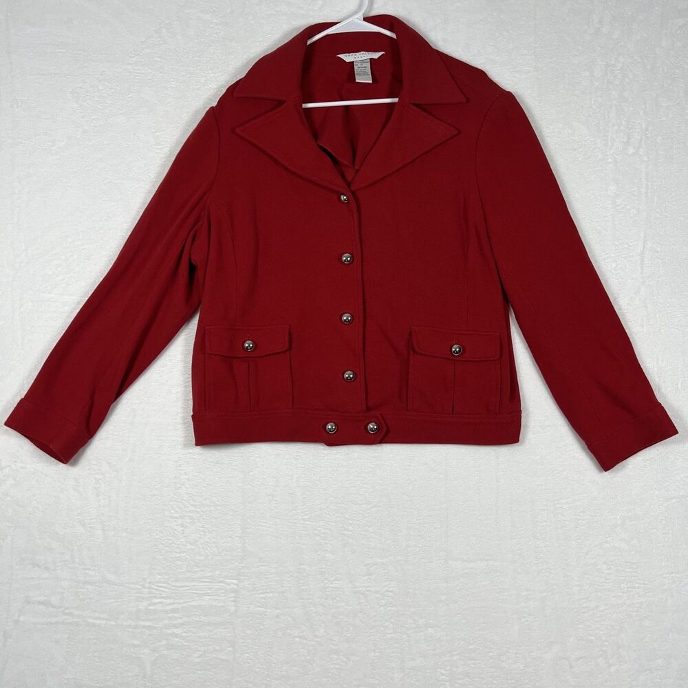 Napa Valley Woman Plus Size 1X Cardigan Jacket Red Knit Snap Front Cotton
